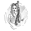 musician woman with saxophone tattoo design idea