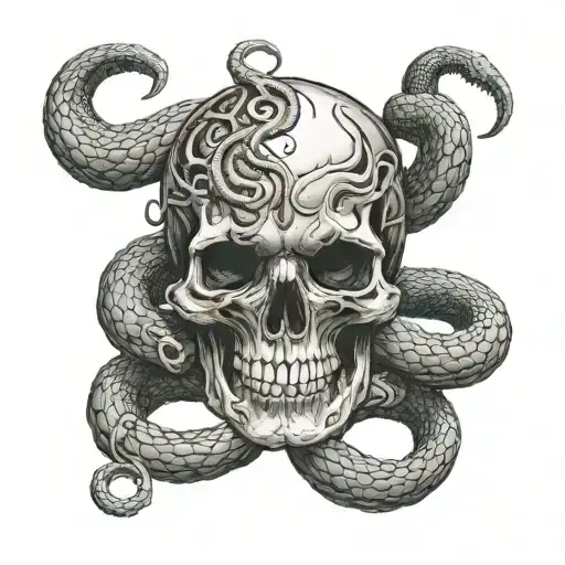 snake coiled around a skull tattoo design idea