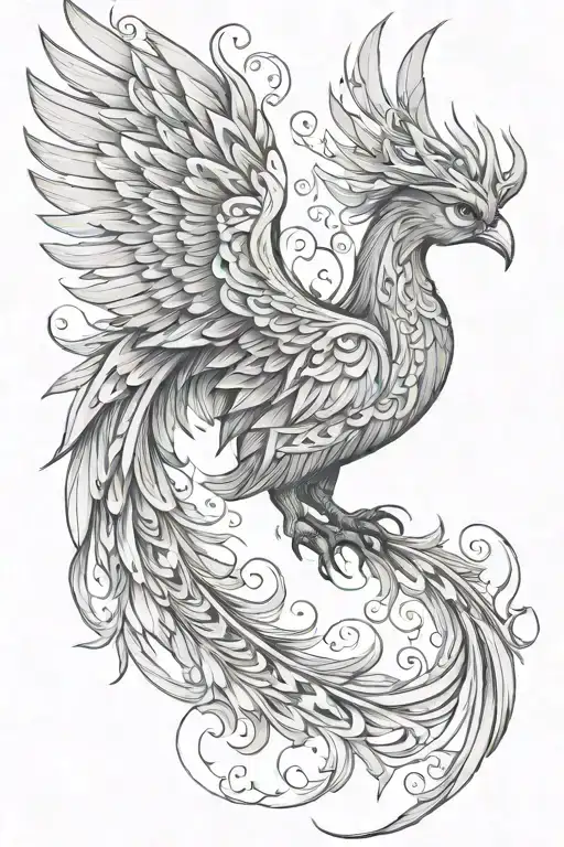 phoenix with one wing high and the other low emerging  tattoo design idea