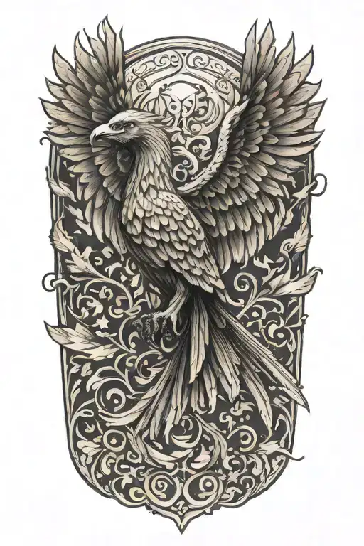 Phoenix with wings above head emerging tattoo design idea