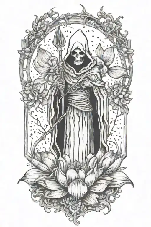 grim reaper lotus tattoo design idea