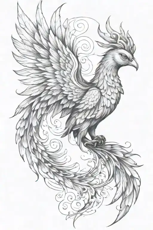 phoenix facing right with wing above head tattoo design idea