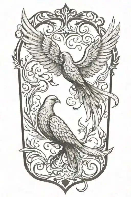 phoenix with one wing high and the other low tattoo design idea