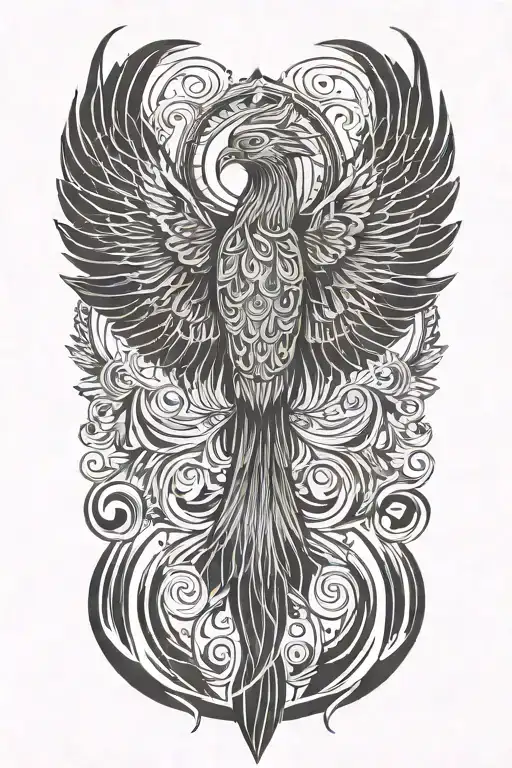 Phoenix with wings above head emerging tattoo design idea