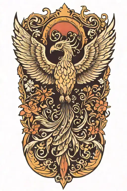 Phoenix with wings above head emerging tattoo design idea
