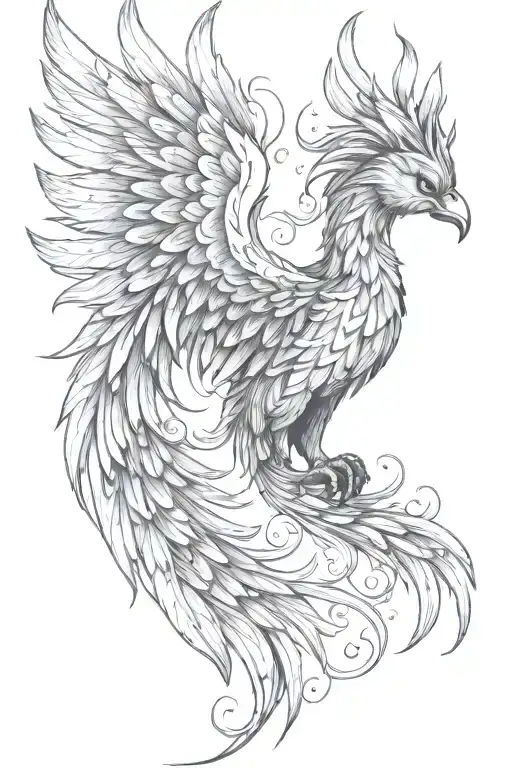 phoenix facing right with wing above head tattoo design idea