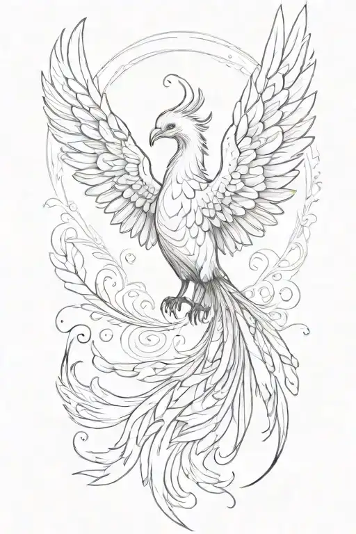 black and white phoenix with wings above head flapping tattoo design idea