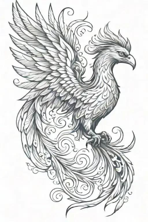 phoenix facing right with wing above head tattoo design idea