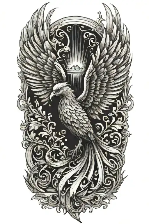 Phoenix with wings above head tattoo design idea