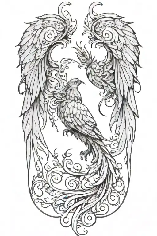phoenix with one wing high and the other low tattoo design idea