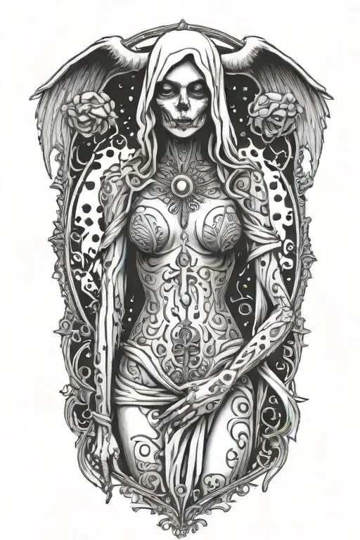 female reaper topless nipple tattoo design idea