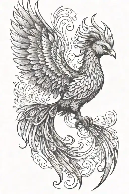 phoenix facing right with wing above head tattoo design idea