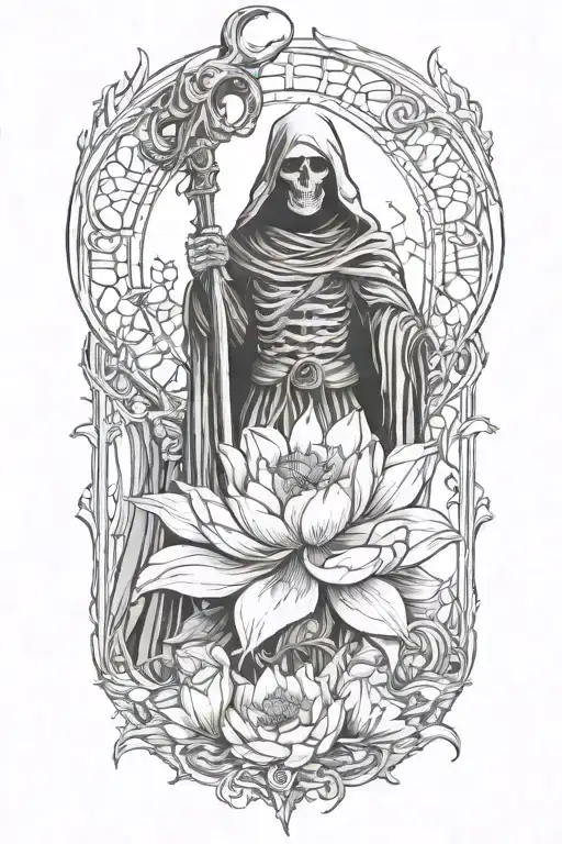 grim reaper lotus tattoo design idea