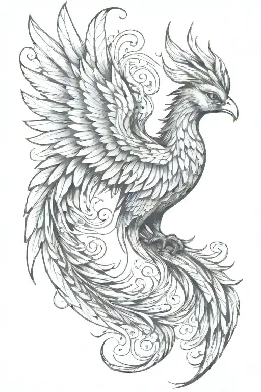 phoenix with one wing high and the other low emerging  tattoo design idea