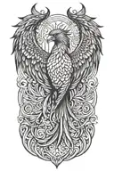 Phoenix with wings above head emerging tattoo design idea