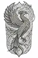 Phoenix with wings above head emerging tattoo design idea