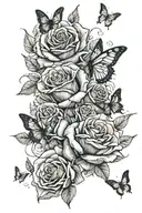 Roses and butterflies  tattoo design idea