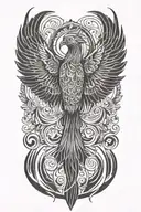Phoenix with wings above head emerging tattoo design idea