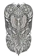 Phoenix with wings above head emerging tattoo design idea