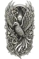 Phoenix with wings above head tattoo design idea