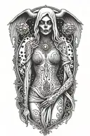 female reaper topless nipple tattoo design idea