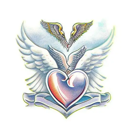 Motherly love depicted with a heart and wings tattoo design idea