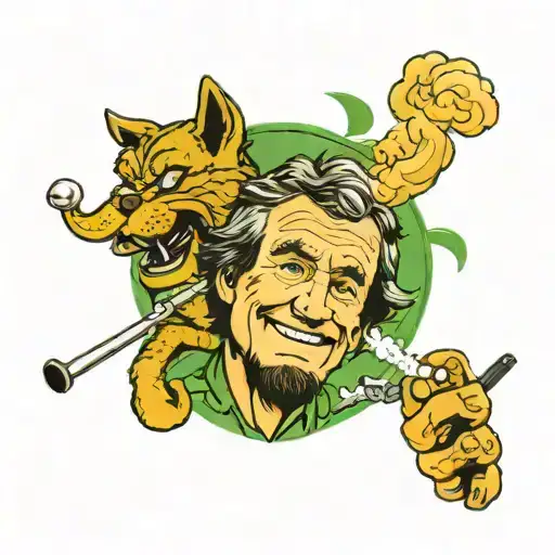 shaggy, george bush, and garfield smoking a blunt with "dream blunt rotation" underneath it tattoo design idea
