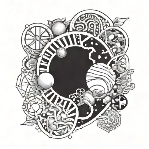 dna with planets and biology stuff and some tahitian design tattoo design idea