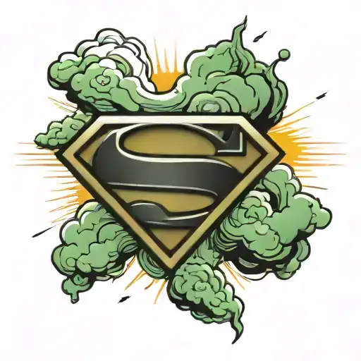 superman logo with clouds and sun above it and kryptonite bellow it tattoo design idea