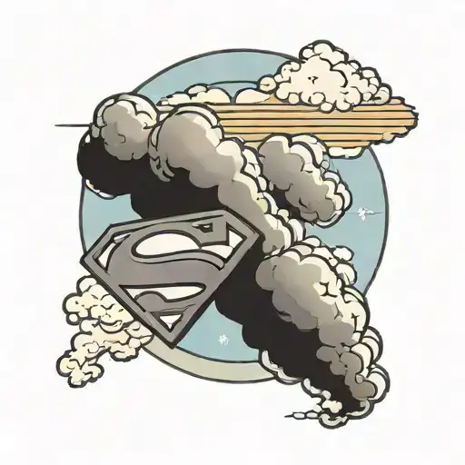 superman logo with clouds and sun above it on the left tattoo design idea
