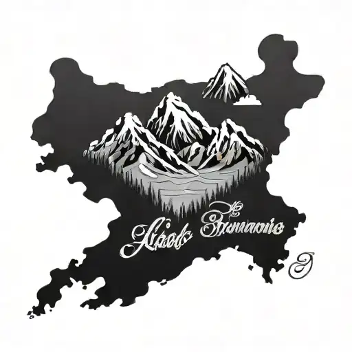 Alaska mountains with lyrics from "Caroline says" song by Lou Reed tattoo design idea