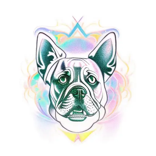 A new-school tattoo of a mystical dog surrounded by magical symbols and potions tattoo design idea