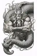 thor lifting jormungandr tattoo design idea