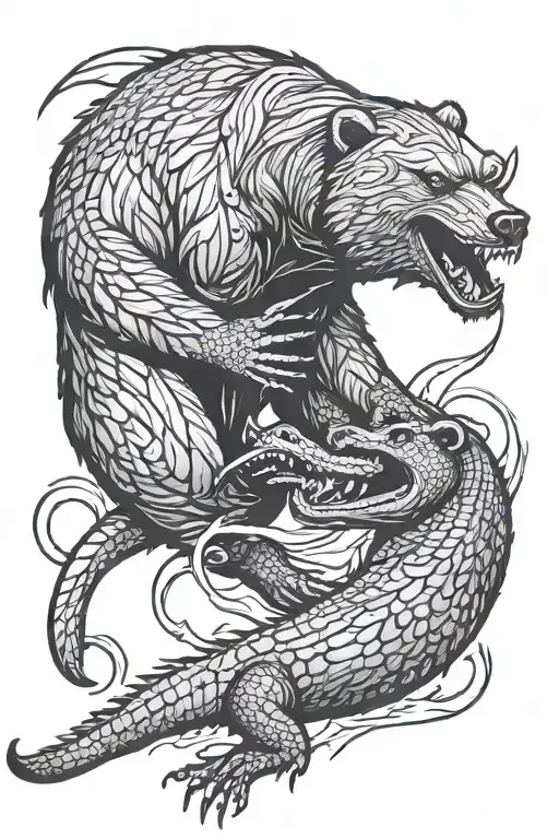 bear & crocodile fighting each other tattoo design idea