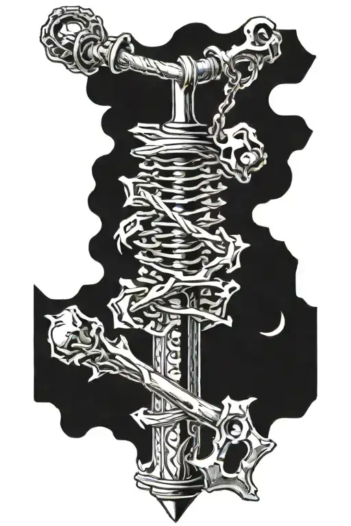 mace on a chain of bones tattoo design idea