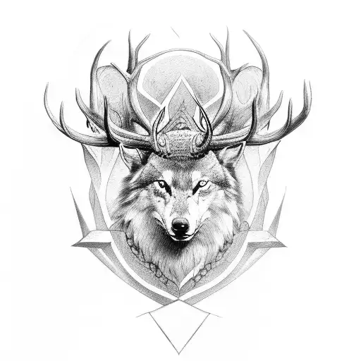 Norse Text with Elk and Wolf tattoo design idea