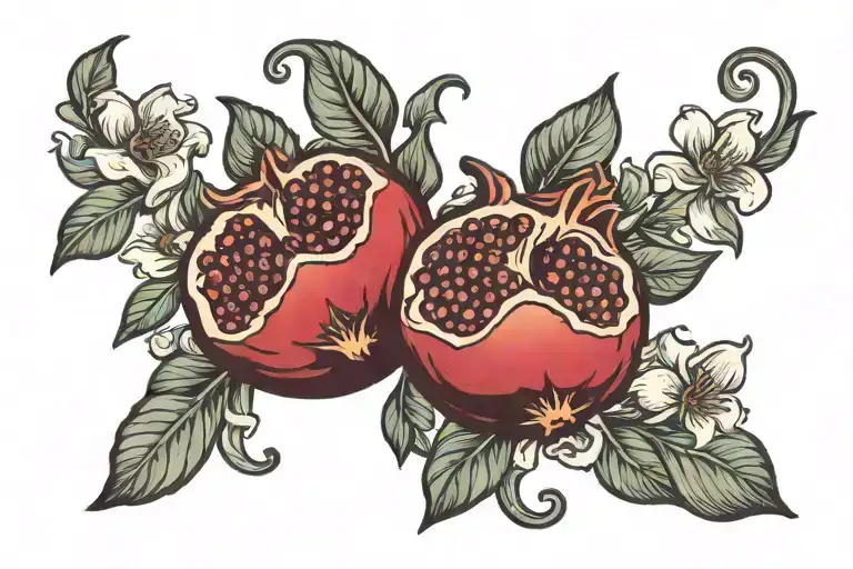 pomegranate rib tattoo with flowers and leaves intertwined tattoo design idea