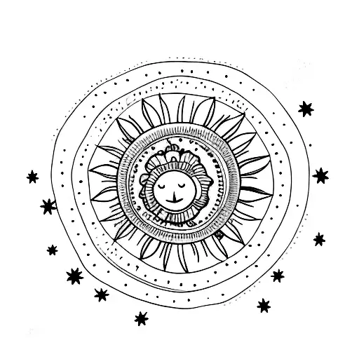 henna moon with stars tattoo design idea
