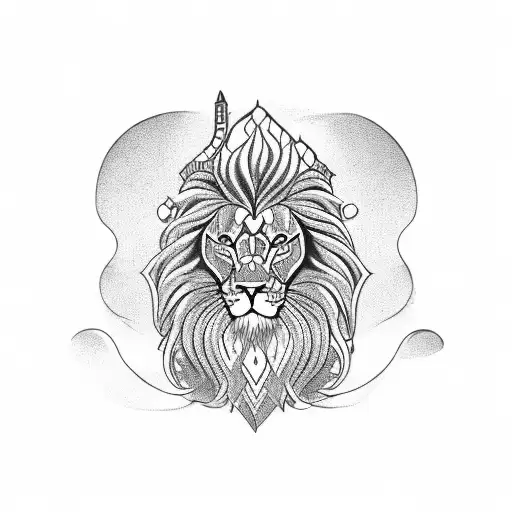 Snakebody with lion head medieval demiurge tattoo design idea