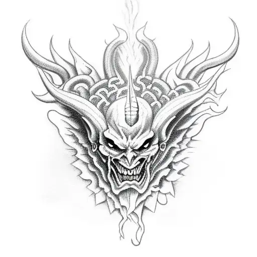 devil big wide drawing with open wings demon in hell tattoo design idea