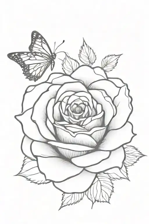  rose with butterfly  tattoo design idea