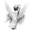 infant with angel wings flying back to heaven.  tattoo design idea