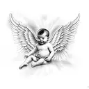 infant with angel wings flying back to heaven.  tattoo design idea