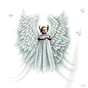 infant with angel wings flying back to heaven.  tattoo design idea