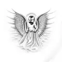 infant with angel wings flying back to heaven.  tattoo design idea