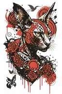 angry sphinx cat killing demons tattoo design idea