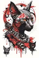 angry sphinx cat killing demons tattoo design idea