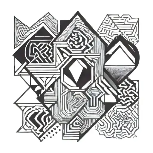 A mix of Waivy lines and geometric patterns in different layers with shadows behind each layer to create deep.  tattoo design idea
