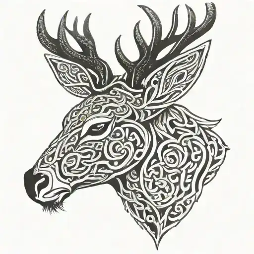 irish celtic deer head tattoo design idea