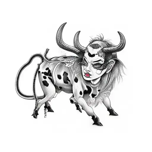 succubus in cow costume tattoo design idea